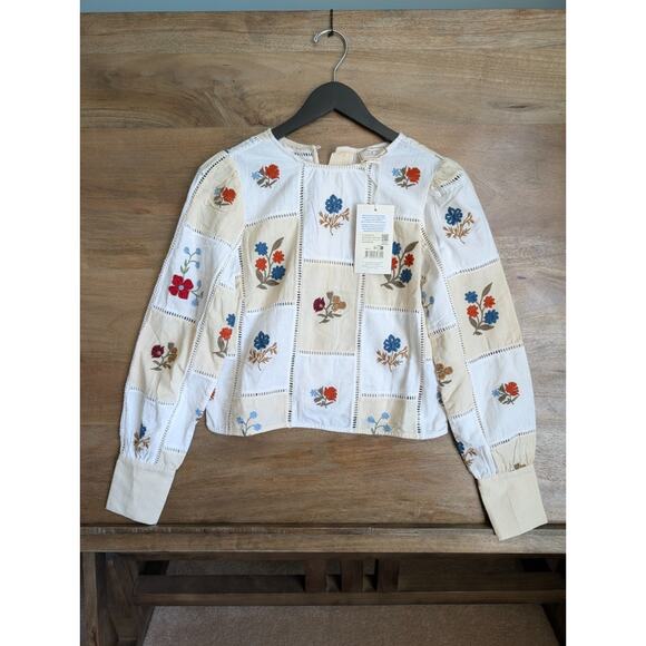 Sezane Tops - NWT Sézane x Baziszt Flaminette Shirt Women 2 34 White Floral Lace Trim
